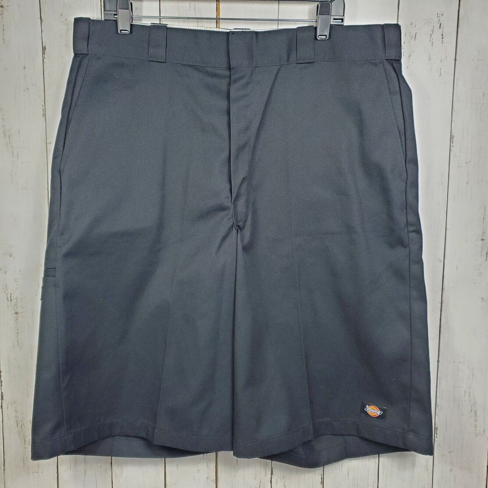 Dickies Work Shorts Mens 38 Black Loose Fit Twill Multi Use Cell Pocket 13" Leg